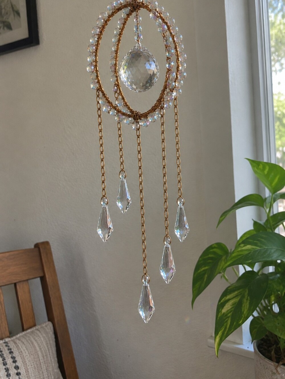 Copper and Iridescent Crystal Hanging Decorative Suncatcher